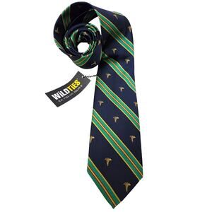 NEW Wildtes Neck Tie Caduceus Doctor Physician Military Blue Green Stripe